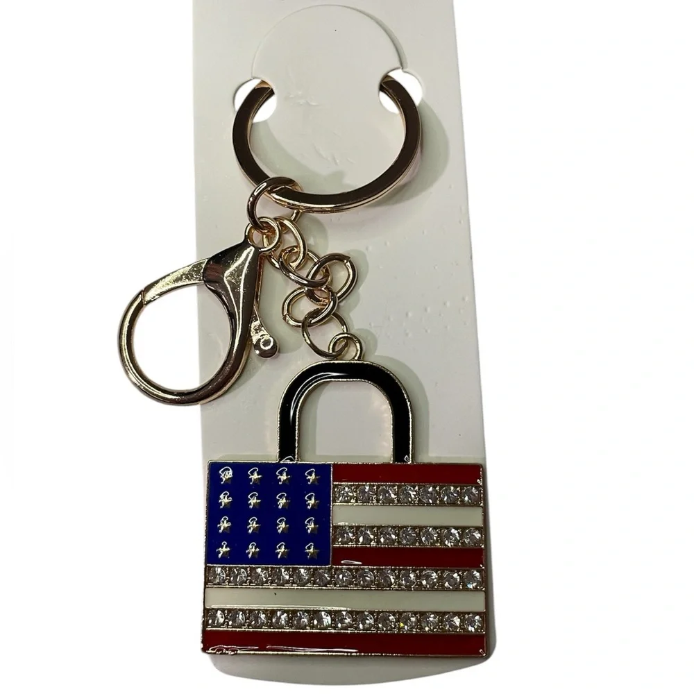 Gold Rhinestone Bag Charms -Set of 3 American Flag, Cross, Rhinestone Poodle NEW